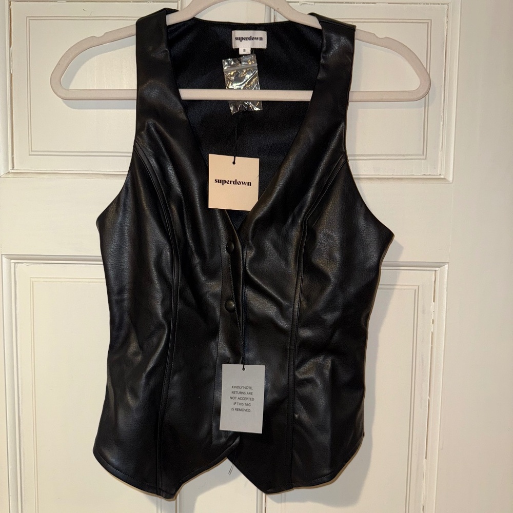 Revolve Superdown Karina Faux Leather Vest in Black